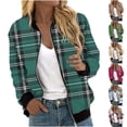 thumbnail image 1 of Women's Plaid Zipper Bomber Jackets Plus Size Fall Fashion Long Sleeve Print Outwear Causal Coat Cardigan Wine qILAKOG Size XL, 1 of 1