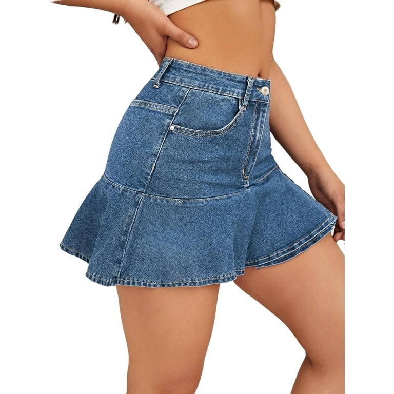 A Line Light Wash Denim Skirts