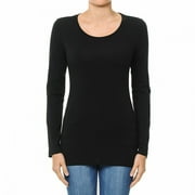 Womens Plain Basic Solid LongSleeve T shirt Crew Neck Round Neck Stretchy Cotton Tee