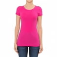thumbnail image 1 of Women's Plain Basic Solid Short Sleeve T shirt Crew Neck Round Neck Stretchy Cotton Tee (S-3X), 1 of 5