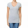 thumbnail image 1 of Women's Plain Basic Solid Short Sleeve T shirt V-Neck Stretchy Cotton Tee (S-3X), 1 of 4