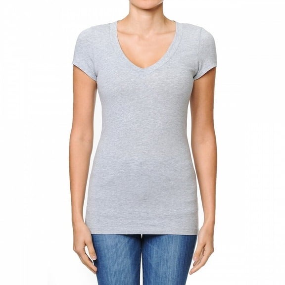 Women's Plain Basic Solid Short Sleeve T shirt V-Neck Stretchy Cotton Tee (S-3X)