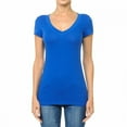 thumbnail image 1 of Women's Plain Basic Solid Short Sleeve T shirt V-Neck Stretchy Cotton Tee (S-3X), 1 of 4