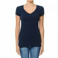 thumbnail image 1 of Women's Plain Basic Solid Short Sleeve T shirt V-Neck Stretchy Cotton Tee (S-3X), 1 of 4