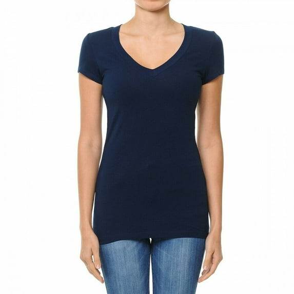 Women's Plain Basic Solid Short Sleeve T shirt V-Neck Stretchy Cotton Tee (S-3X)