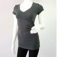 thumbnail image 1 of Women's Plain Basic Solid Short Sleeve T shirt V-Neck Stretchy Cotton Tee (S-3X), 1 of 4
