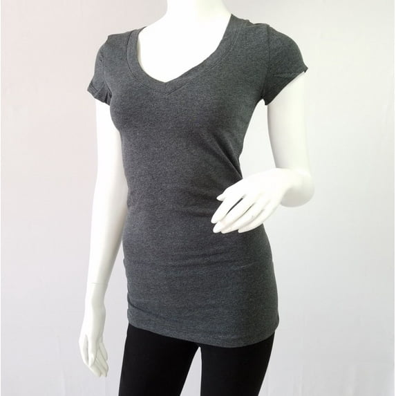 Women's Plain Basic Solid Short Sleeve T shirt V-Neck Stretchy Cotton Tee (S-3X)