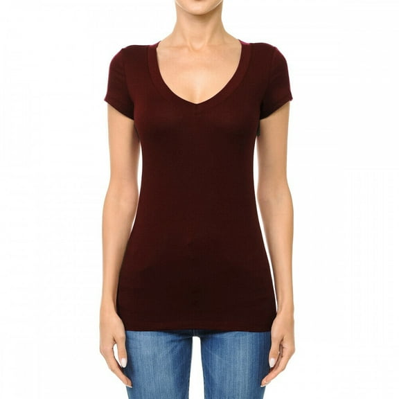 Women's Plain Basic Solid Short Sleeve T shirt V-Neck Stretchy Cotton Tee (S-3X)