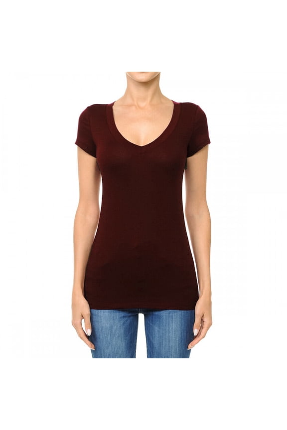 Women's Plain Basic Solid Short Sleeve T shirt V-Neck Stretchy Cotton Tee (S-3X)