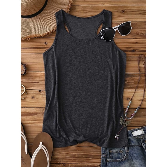 Women's Plain Basic Tank Top Summer Comfy Scoop Neck Sleeveless Tee Tank Loose Fit Casual Layering and Everyday Wear Shirts Dark Gray