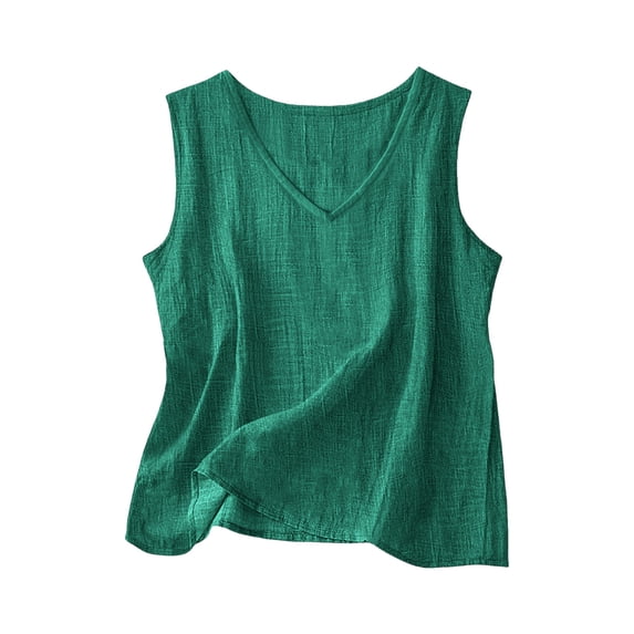 Women's Plain Basic Tank Top Summer Loose Fit Flowy V-Neck Sleeveless Tee Tanks Casual Regular Daily Wear Clothes Green