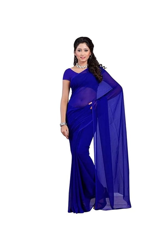 Women's Plain Casual Wear Plain Dyed Saree in Georgette Saree With Unstitched Blouse Piece
