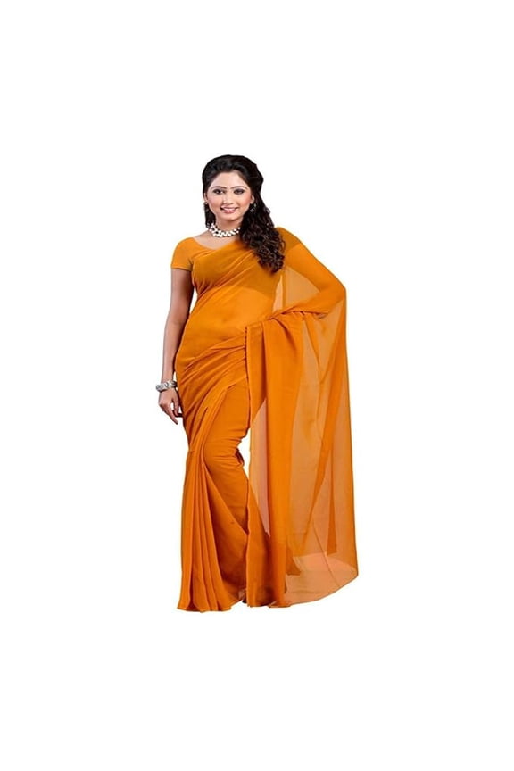Women's Plain Casual Wear Plain Dyed Saree in Georgette Saree With Unstitched Blouse Piece