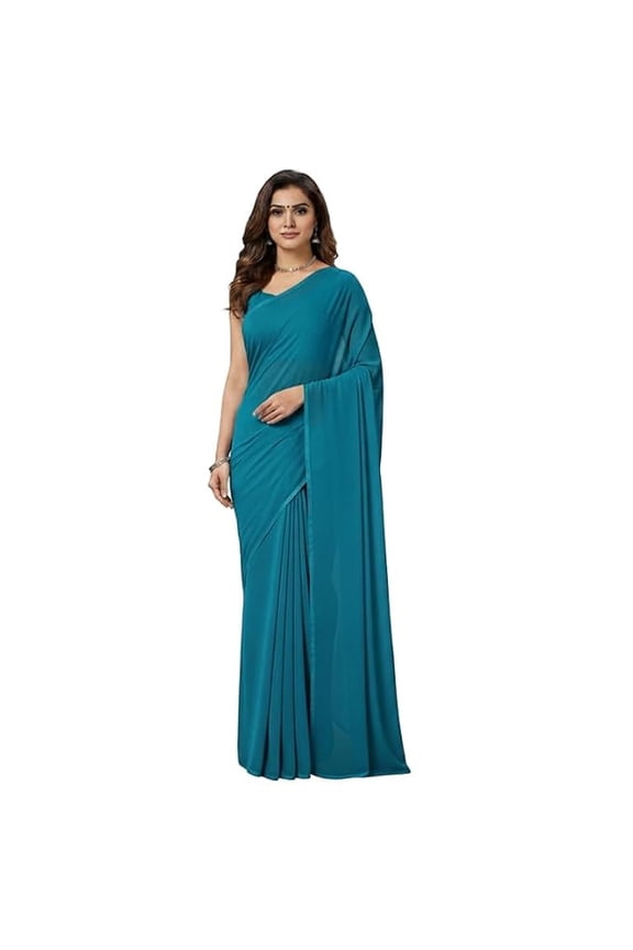Women's Plain Casual Wear Plain Dyed Saree in Georgette Saree With Unstitched Blouse Piece
