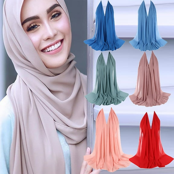Women's Plain Chiffon Hijab Scarf Bubble Texture Muslim Headwrap Shawl
