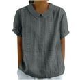thumbnail image 1 of Women's Plain Cotton Linen Tops Short Sleeve Crewneck Casual Loose Solid Color Blouses Gray,S, 1 of 6
