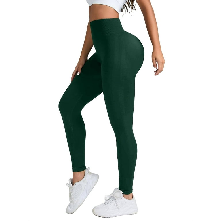 Women's Plain Dark Green Sports Leggings M (6) 