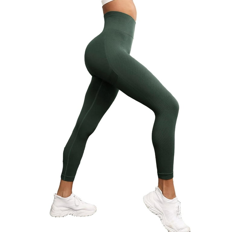 Women's Plain Dark Green Sports Leggings M (6)