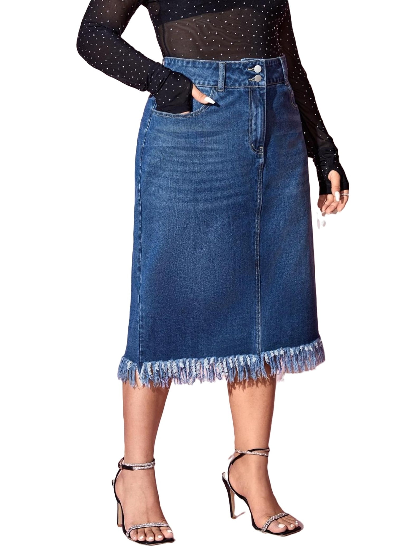 Women's Plain Dark Wash Straight Plus Size Denim Skirts 3XL - Walmart.com