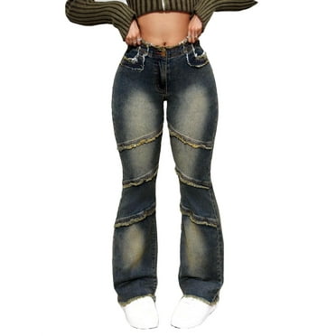 Women's Plain Flare Leg Blue Long Jeans 30 (8/10)