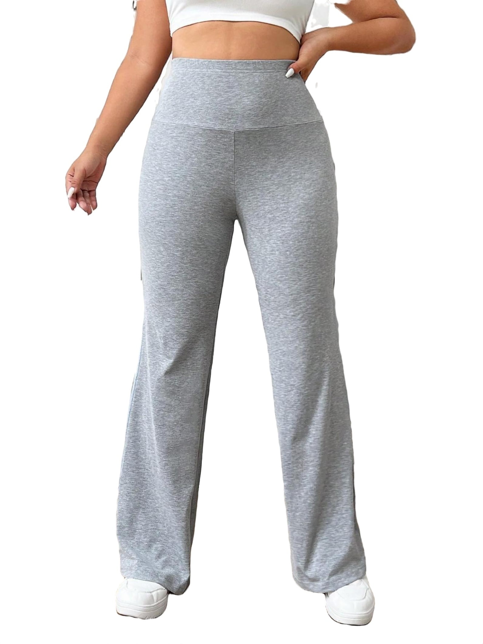 Women s Plain Flare Leg Grey Long Plus Size Sweatpants 0XL 12