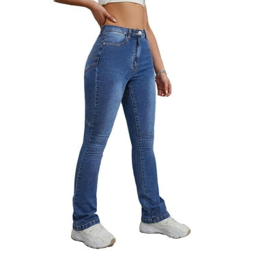 Women's Plain Flare Leg Medium Wash Long Jeans XS (2)