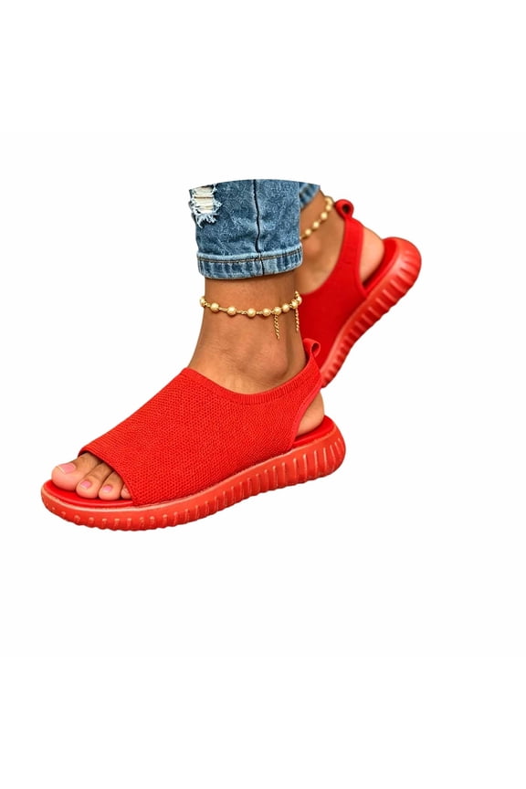 Women's Plain Knit Slip On Backless Flat Sandals Open Toe Breathable Mesh Lightweight Summer Slides