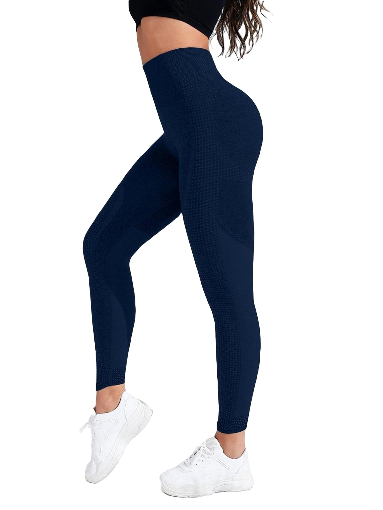 Women's Plain Navy Blue Sports Leggings S (4)