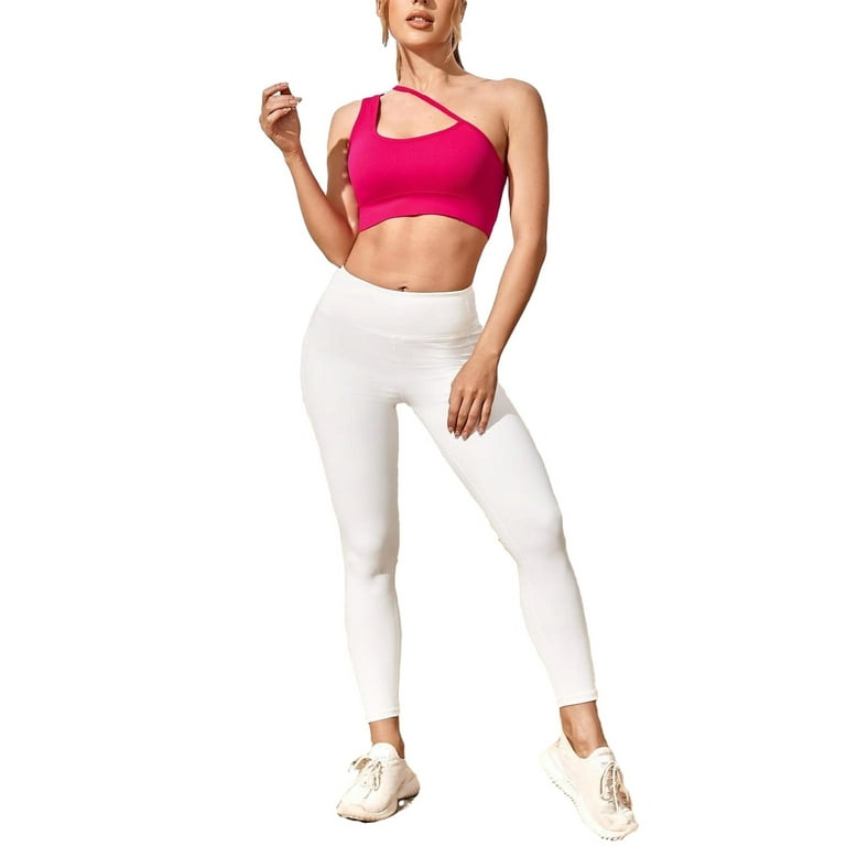 Women's Plain One Shoulder Hot Pink Sports Bras M (6) 