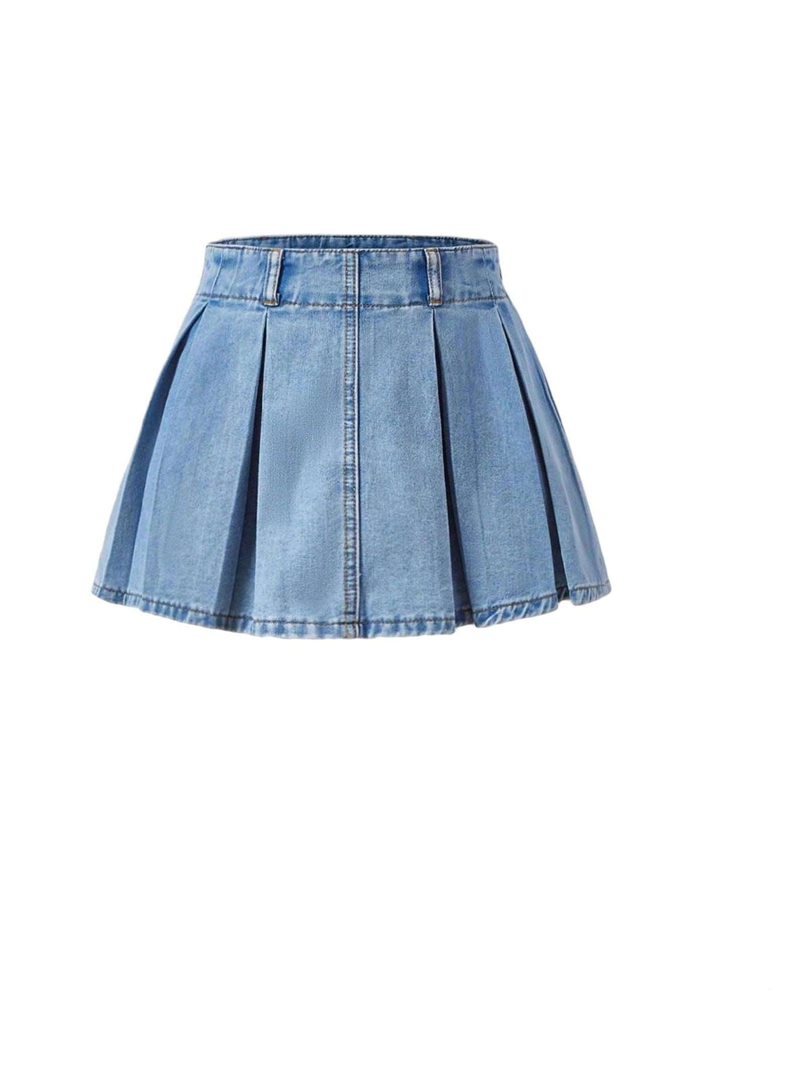 Women's Plain Pleated Light Wash Denim Skirts 29 ()