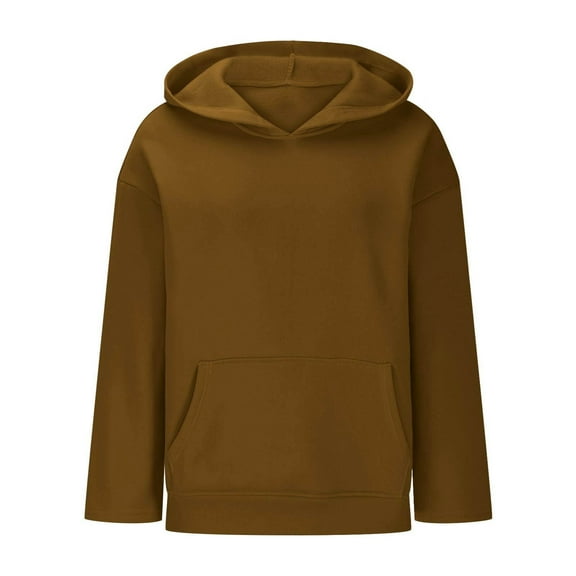 Women's Plain Pullover Hoodie with Pocket Long Sleeve Soft Cotton Baggy Hooded Sweatshirts Fall Winter Tops (2XL, Brown)