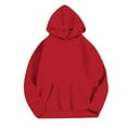 thumbnail image 1 of Women's Plain Pullover Hoodie with Pocket Long Sleeve Soft Cotton Baggy Hooded Sweatshirts Fall Winter Tops (S, Red), 1 of 6