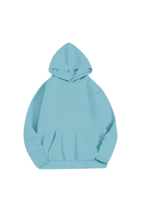 Women's Plain Pullover Hoodie with Pocket Long Sleeve Soft Cotton Baggy Hooded Sweatshirts Fall Winter Tops (XL, Light Blue)