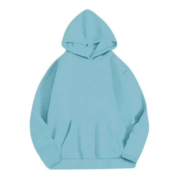Women's Plain Pullover Hoodie with Pocket Long Sleeve Soft Cotton Baggy Hooded Sweatshirts Fall Winter Tops (XL, Light Blue)