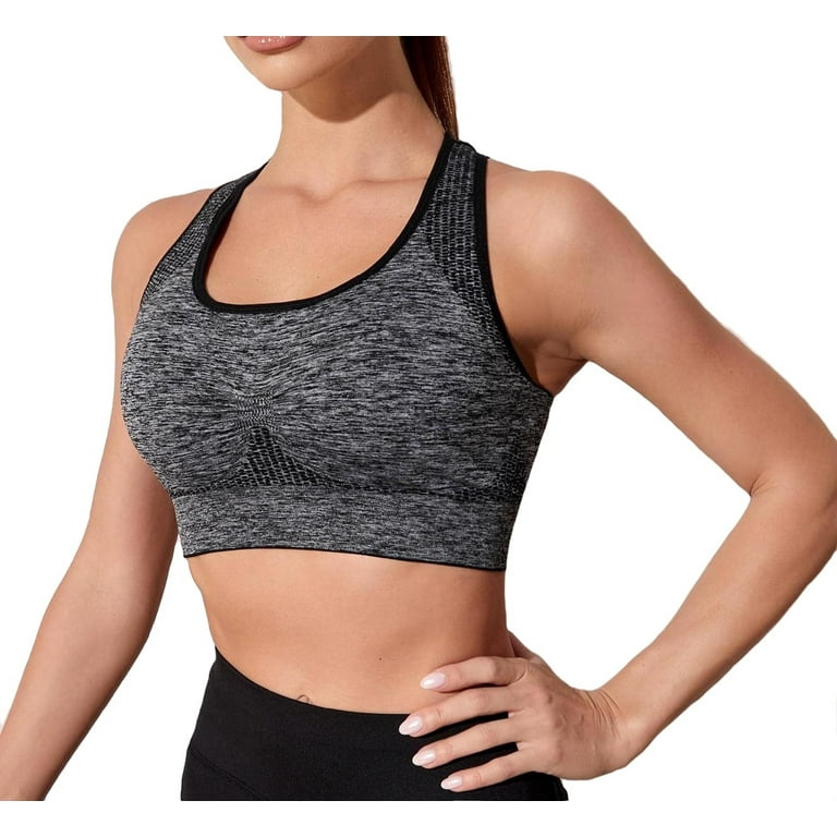 Women s Plain Round Neck Dark Grey Sports Bras S 4