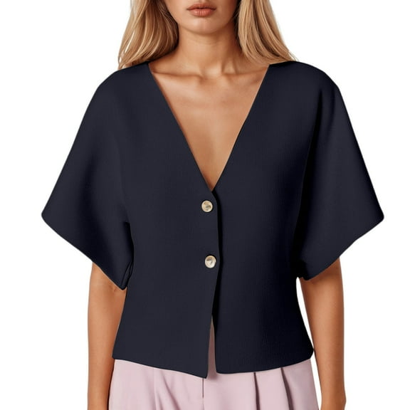 Women's Plain Short Sleeve V Neck Sports Knitted Jacket V Neck Design, Comfortable for Warm Weather, Durable