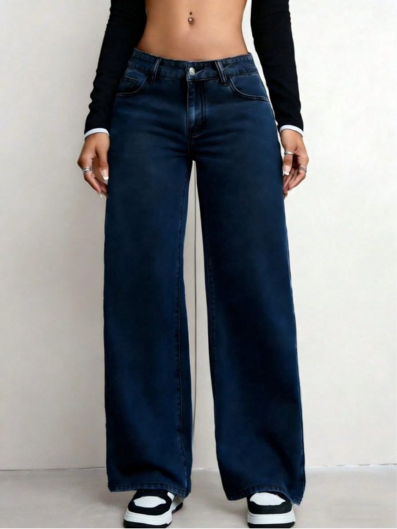 Women's Plain Simple Casual Denim Jeans