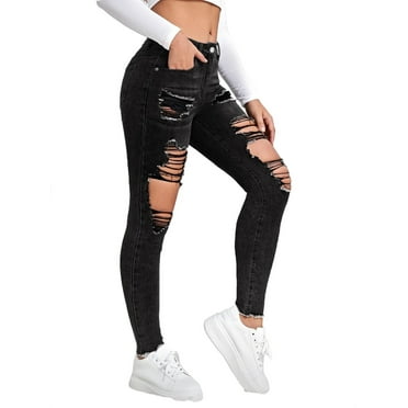 Women's Plain Skinny Black Cropped Jeans M (6)