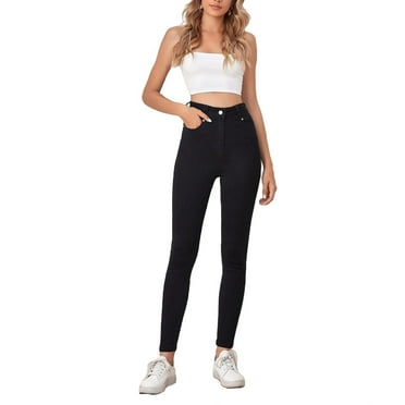 Women's Plain Skinny Black Cropped Jeans M (6)