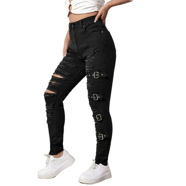 Women's Plain Skinny Black Long Jeans XS (2)