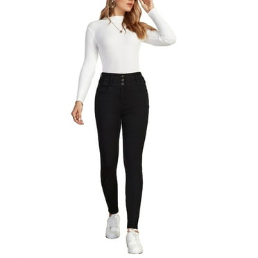 Women's Plain Skinny Black Long Jeans XS (2)