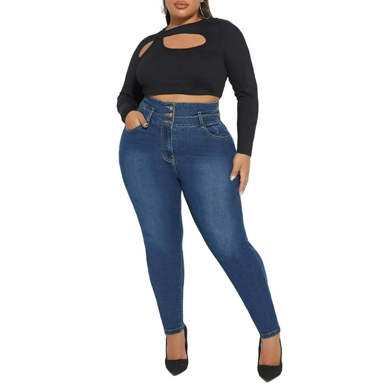 Women s Plain Skinny Dark Wash Plus Size Jeans 1XL