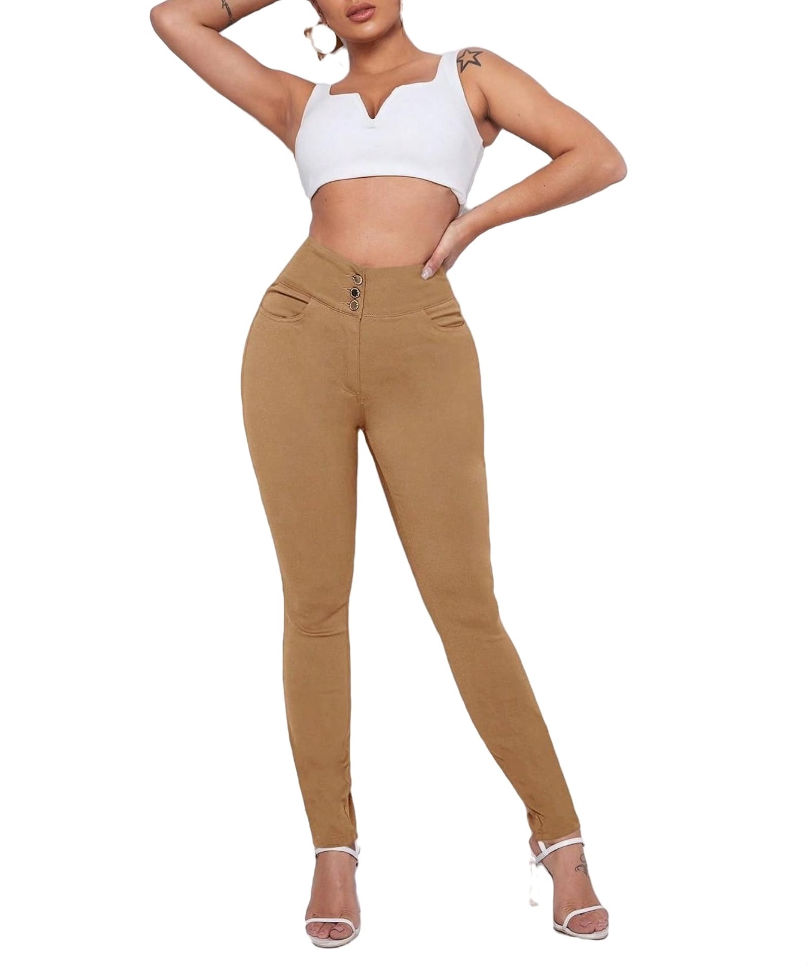 Skinny Leg Jeans - Khaki