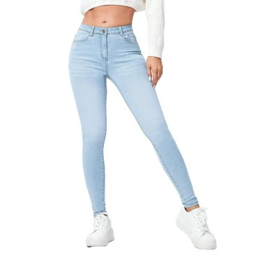 Women's Plain Skinny Light Wash Jeans S (4)