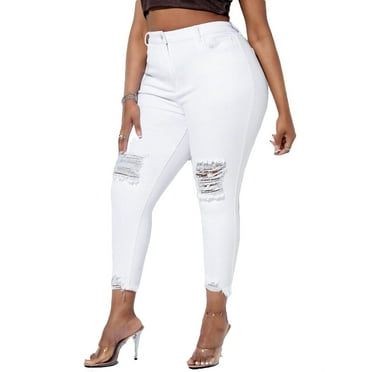 Women's Plain Skinny White Plus Size Jeans 0XL