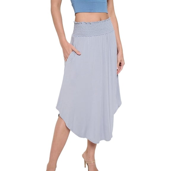 Women's Plain Smocking Flair Bell Bottom Skirt for Casual and Daily Dresses(Steel Large Size)