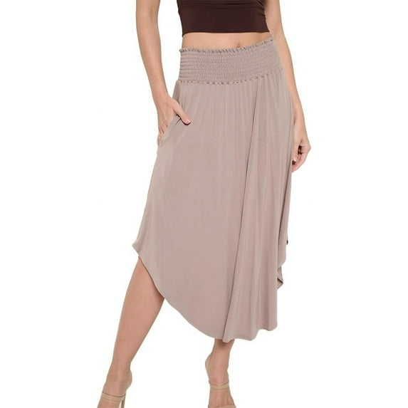 Women's Plain Smocking Flair Bell Bottom Skirt for Casual and Daily Dresses(Taupe Small Size)