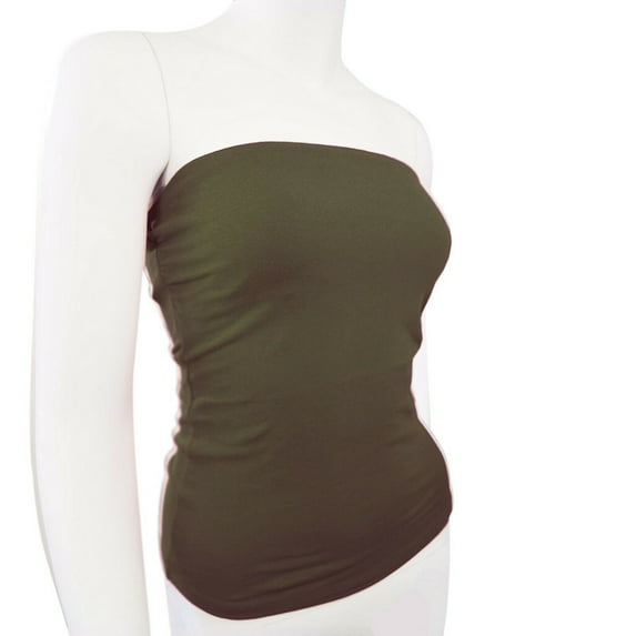 Women's Plain Solid Cotton Strapless Tube Top Casual Basic Junior & Plus Size (Olive, 3X)