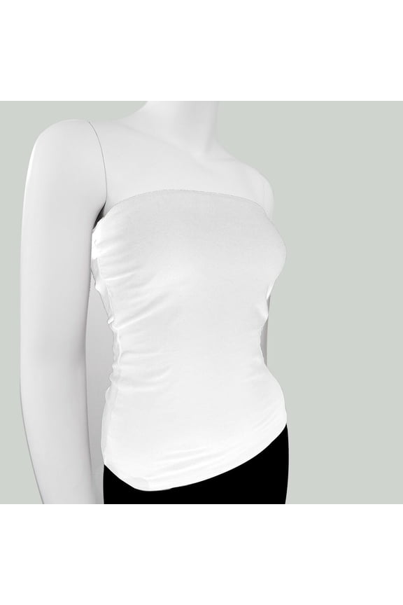 Women's Plain Solid Cotton Strapless Tube Top Casual Basic Junior & Plus Size (White, L)