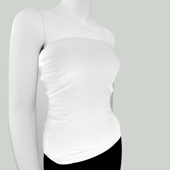 Women's Plain Solid Cotton Strapless Tube Top Casual Basic Junior & Plus Size (White, M)